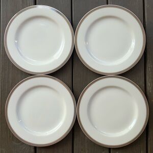 Vintage Epoch Century Platinum 4 Dinner Plates Encrusted Art Deco Band 10.5”